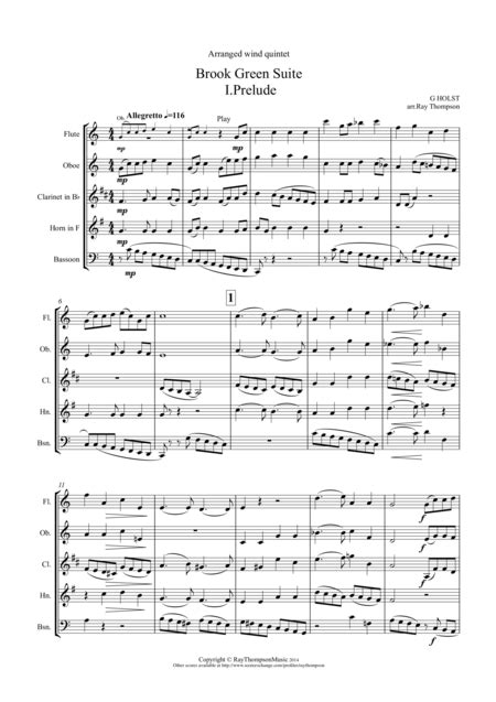 Holst: Brook Green Suite (Complete): 3 Mvts. I. Prelude II. Air III. Dance - Wind Quintet
